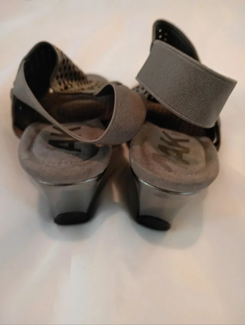 Anne Klein Sport Channyngp Pewter Perforated Wedge Sandals open toe slingbacks